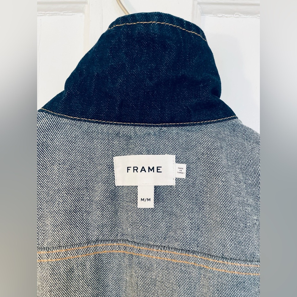 NWOT! Frame Denim Mixed Media Oversized Button Denim Mini Dress Size Medium - Picture 8 of 14